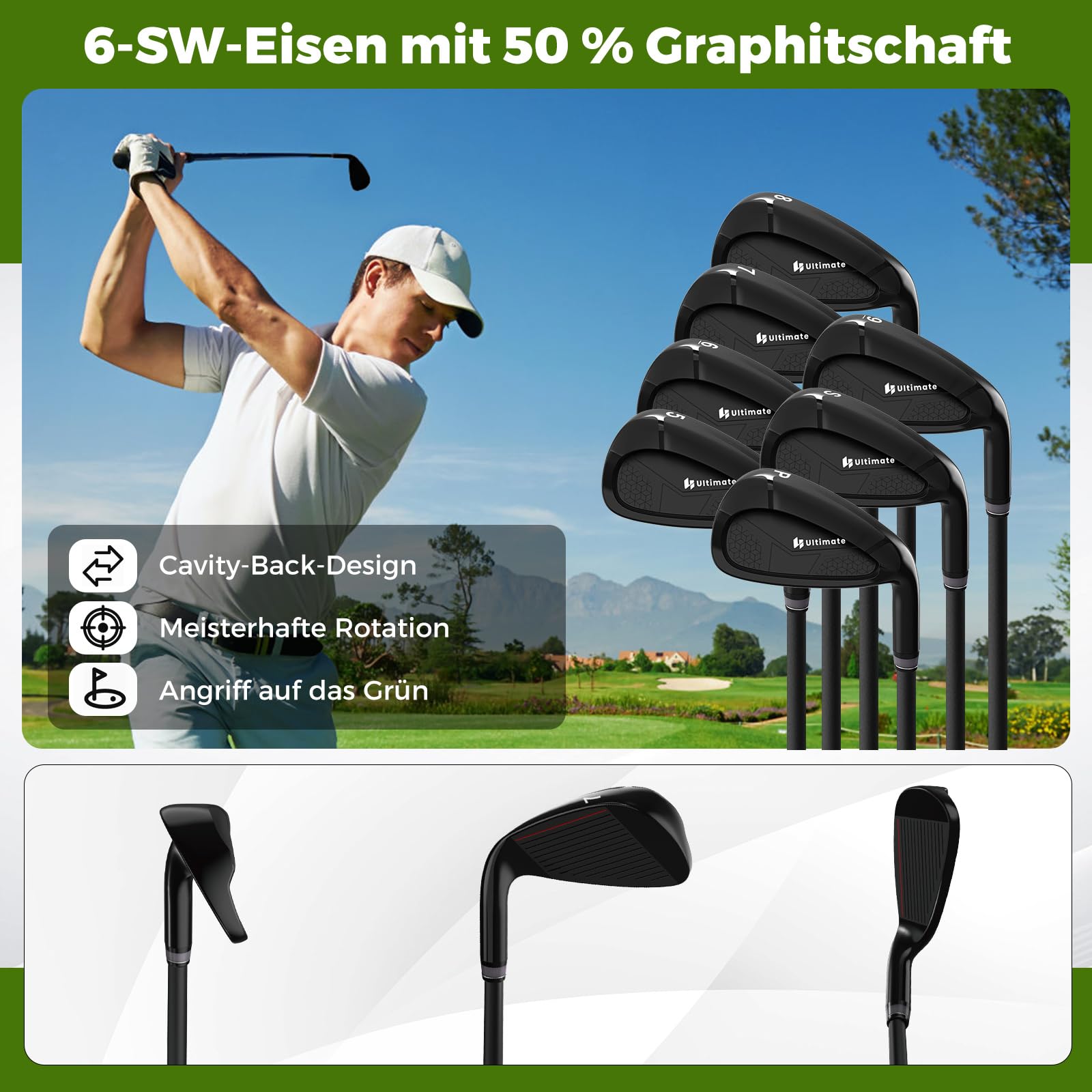 COSTWAY 11 teiliges Golfschläger Set Herren, Golf Set für Rechtshänder mit Golftasche, Golfschlägersätze inkl. 1 Driver, 3 Fairway, 4 Hybrid, 6-SW Eisen,3 Kopfhauben, Putter & Regenhaube