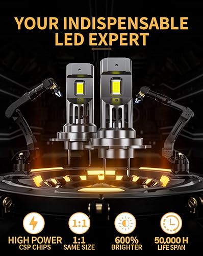 Miniatura 4 de MIFMIA Bombilla LED H7, tamaño 11, 600% más brillante, bombillas LED H7 estándar, no requiere adaptador, no polaridad con ventilador de