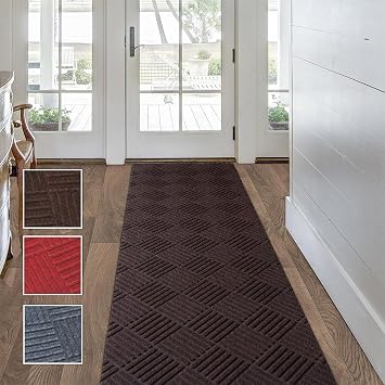 Custom Size Solid Plain Rubber Backed Non-Slip Hallway Stair Runner Rug Carpet, Heavy Duty Durable Large Front Door Mats Indoor Entrance Mat, 2FTX10FT, Brown