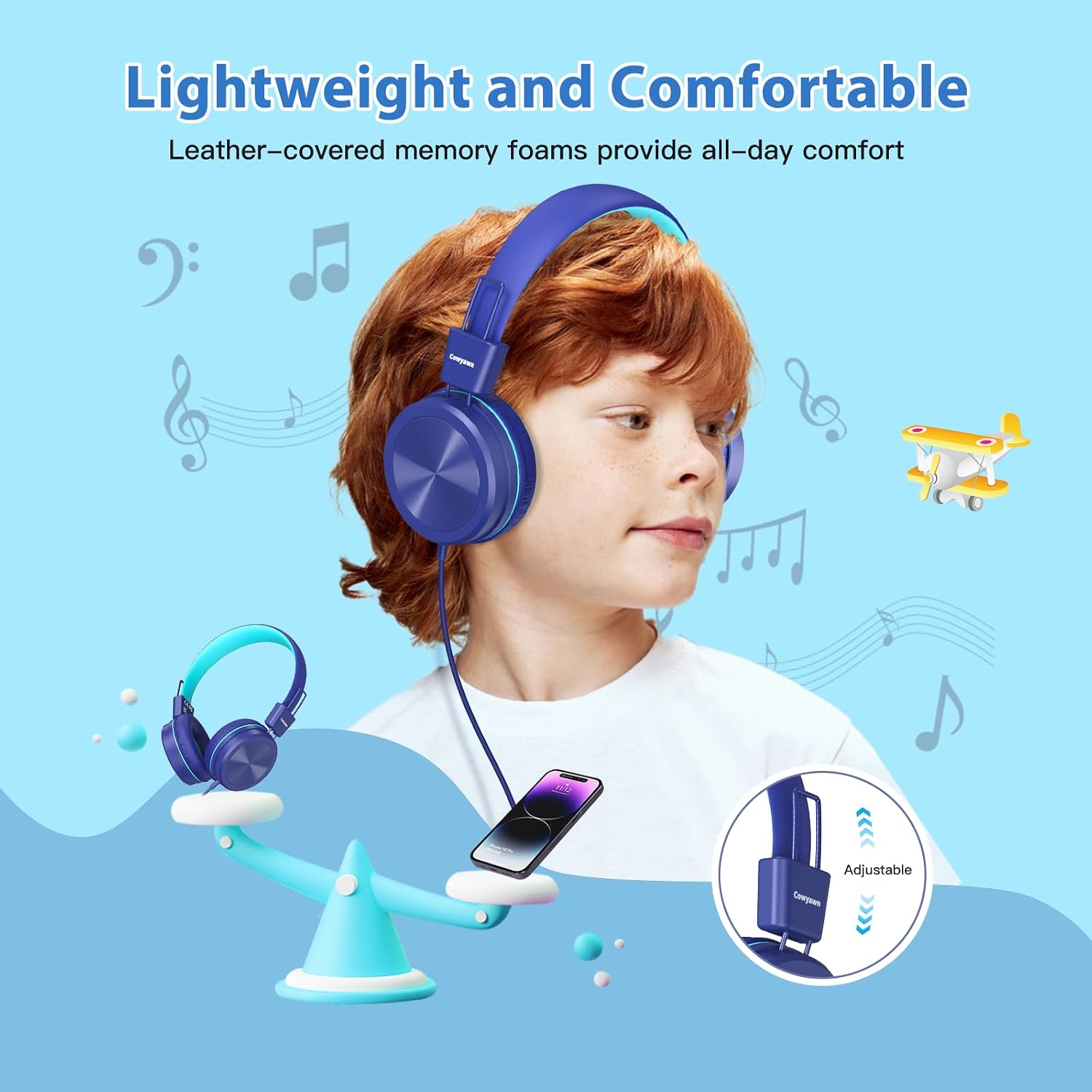  USB Type C Kid Headphone for School, Kid Headphones with USB C Cord | HD Stereo Sound, 94dB Volume Limited, Tangle Free Cord, Foldable On-Ear USB C Headphones for Kids/Children/Teens, Dark Blue thumbnail