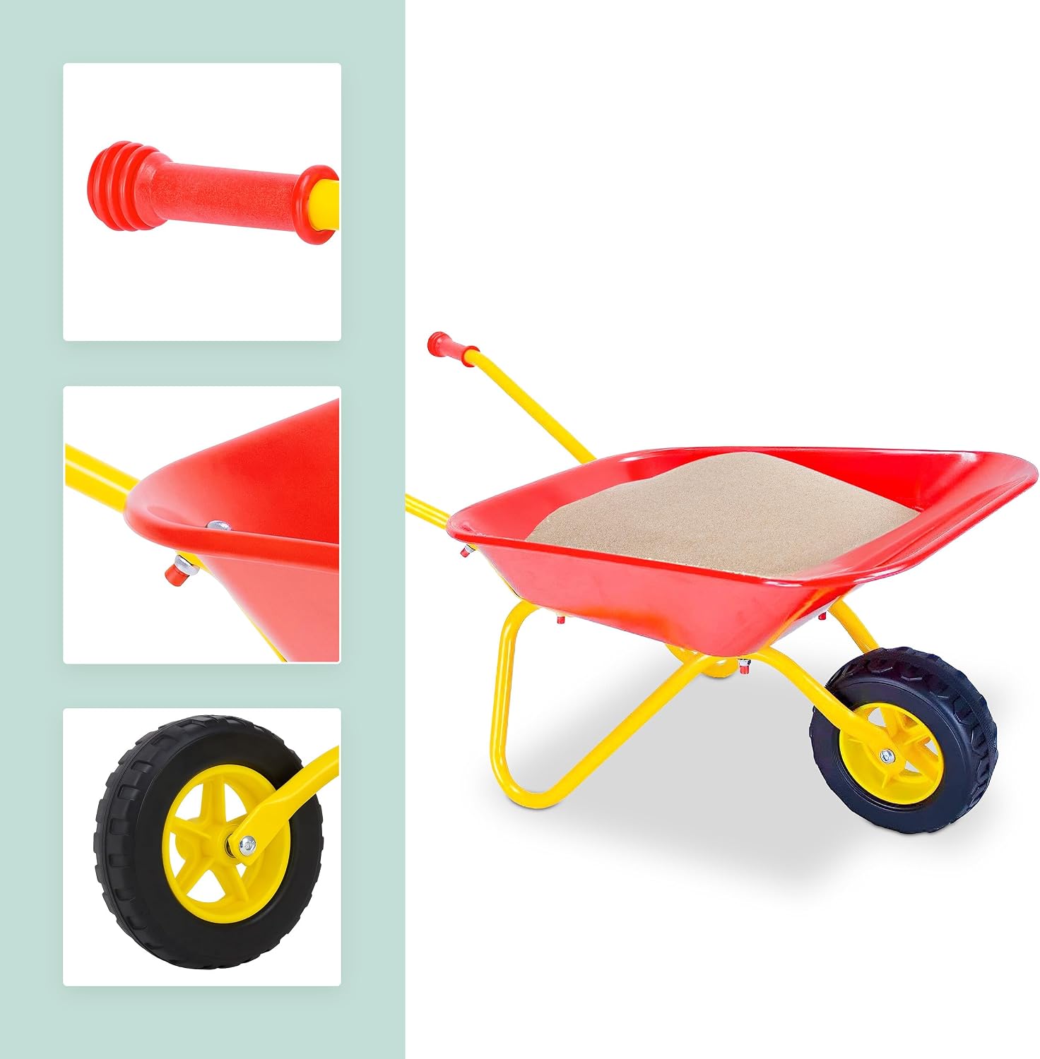 Relaxdays Children's Wheelbarrow Non-Slip Handles, H x W x D: 43 x 74 x 36 cm, Metal, Plastic, Children's Storage Box, Red