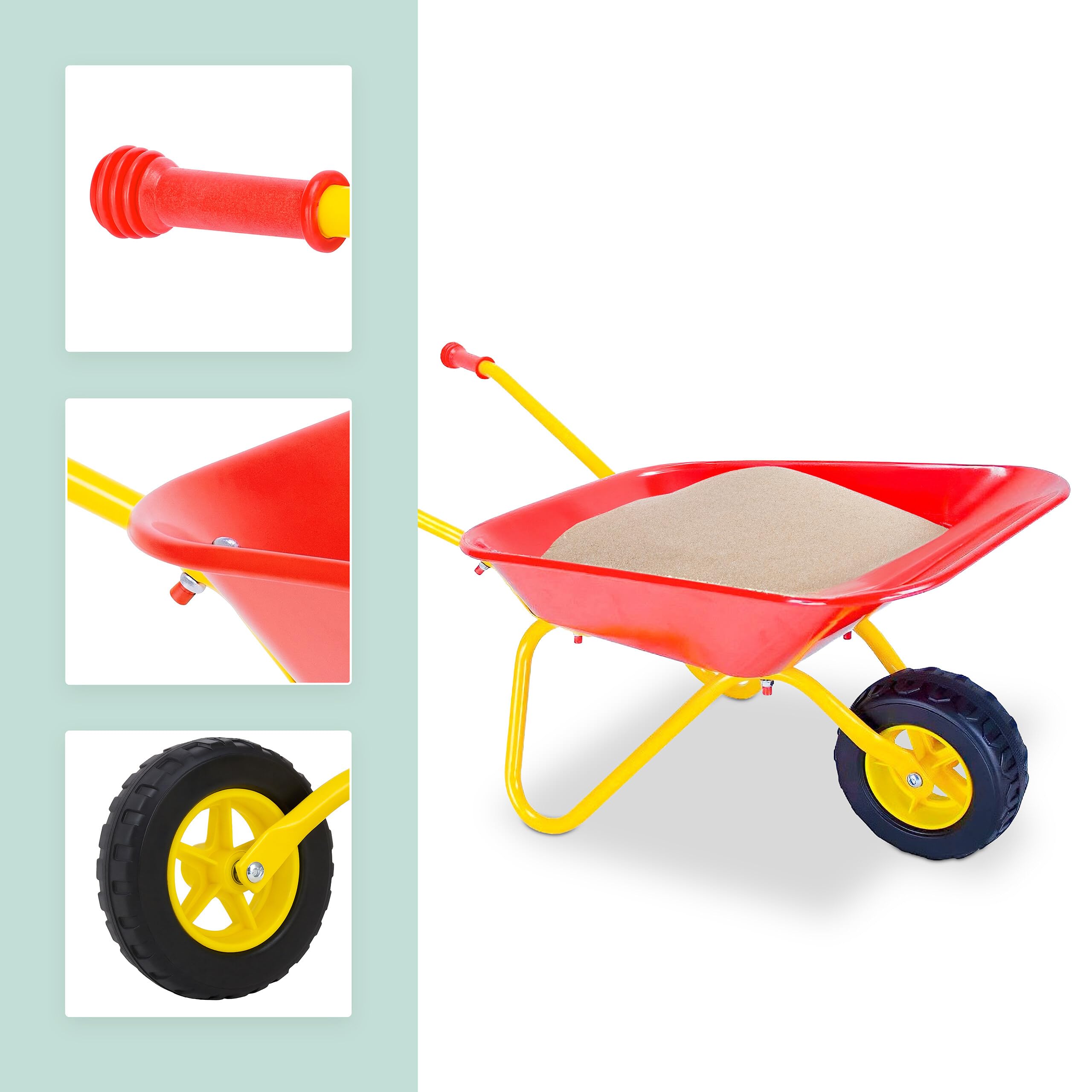 Relaxdays Carretilla Infantil metálica con Asas Antideslizantes, 43x74x36 cm, roja