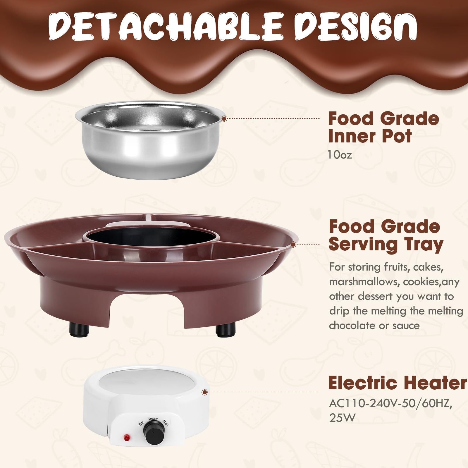 MINI - Service à fondue électrique de 250 ml pour chocolat électrique avec 6 fourchettes, fontaine à fondue au chocolat, machine à chauffer le chocolat au lait, le fromage, le beurre et le caramel