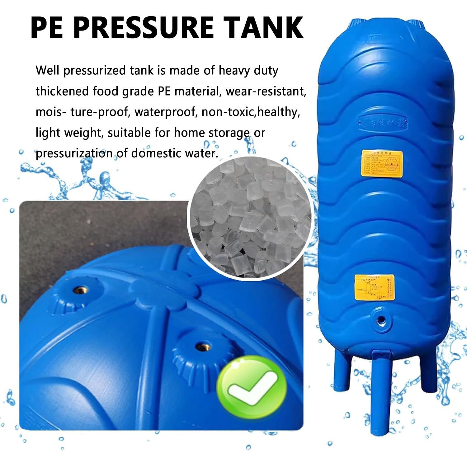 Tanque de Presión Automático PE 60L-150L para Pozo de Agua Vertical 100L/26.4GaL | Depósito Presurizado con Vejiga y Kit de Montaje | Almacenamiento para Bomba de Pozo,Hogar y Riego