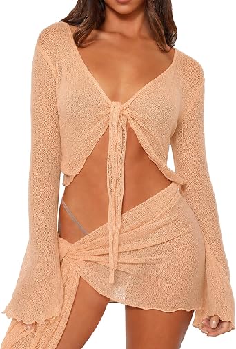 MAKABO Womens Swimsuits Cover Ups Set for Crochet Sheer Hawaii Sexy 2 Piece Bikini Coverup Beach Swimwear