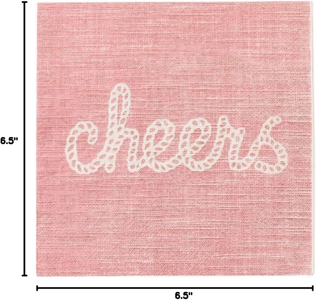 Restaurantware 13 Inch Paper Luncheon Napkins 500 Cheers Rope Design Printed Napkins - 3-Ply Textured Edges Pink Paper Decorated Napkins Soft And Strong For Parties Or Catering Events
