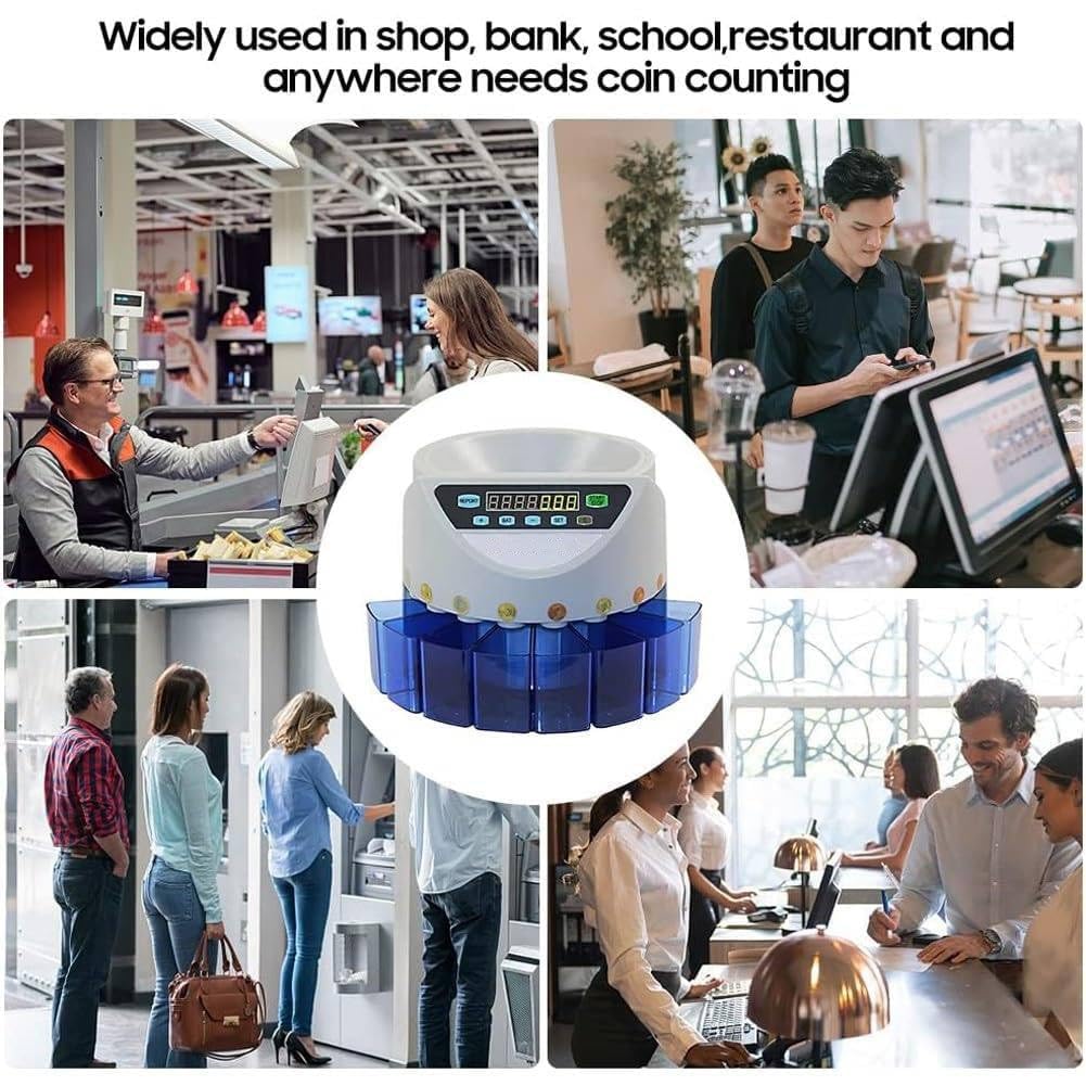Contamonete elettronico Automatico, contamonete, con Display a LED, per Monete e gettoni di Tutti i Tipi (Blue)
