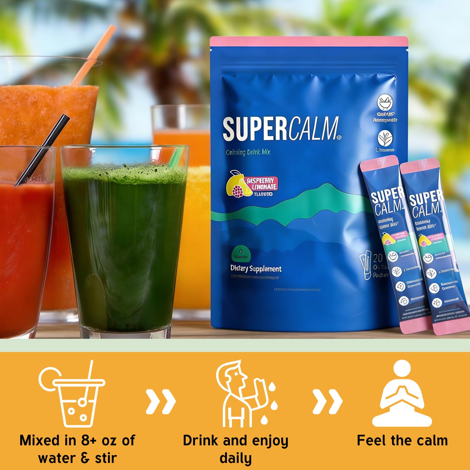 New Super Cortisol - Set di 20 Supercalm Cortisol Super Calm, favorisce il relax e la concentrazione, gusto lampone, senza zucchero, formato nomade, unisex (B)