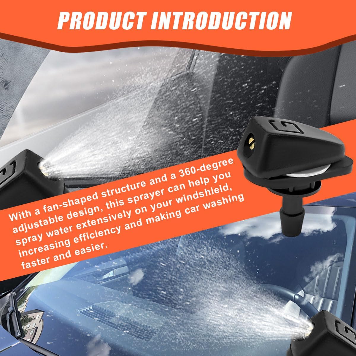 2PCS Car Front Windshield Washer Nozzle Kit, 0.31" Sprayer Head Car Wiper Nozzles, Adjustable Fan-shaped Auto Windshield Sprayer, Universal Single Hole Nozzle Replacement Parts for Most Cars (Style 1)