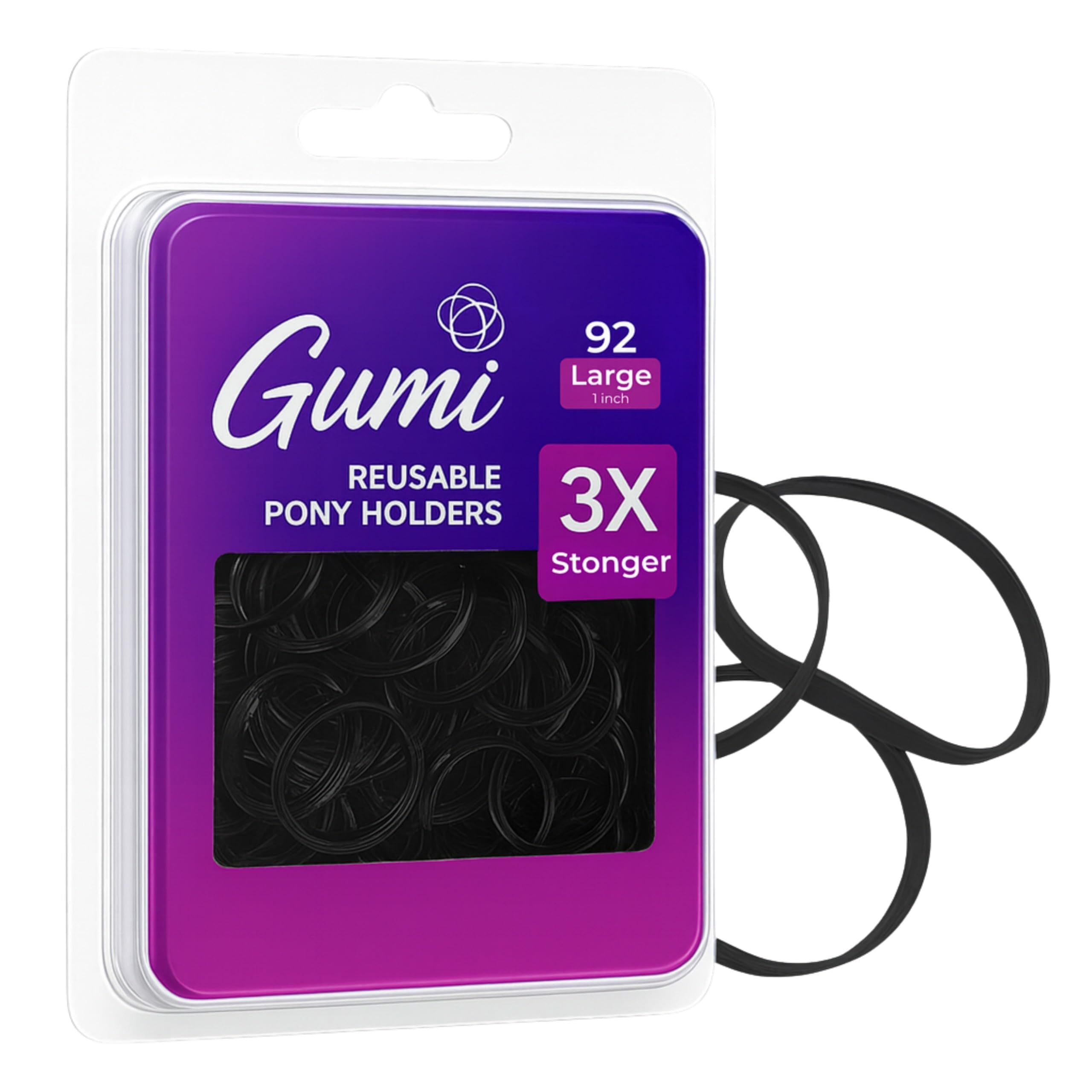 Gumi good Hair Elastics - Ouchless No Damage Elastic Hair Bands (Black - Large)
