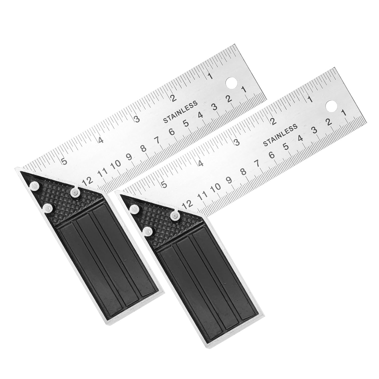 HARFINGTON 2Pcs Try Square Miter Square 6" Stainless Steel Precision Woodworking Square Ruler Metal Framing Carpenter Tool with Aluminium Handle for Professional Carpentry, Silver Black