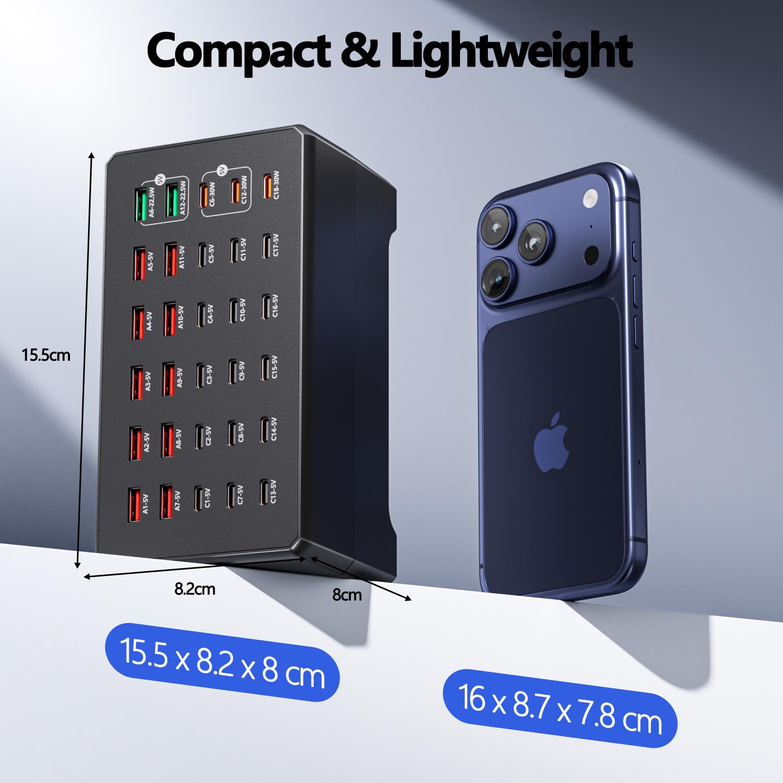 Station de charge multiple 150 W, chargeur USB 30 ports avec 12 ports USB-A et 18 ports USB-C, adaptateur de charge universel USB compatible avec smartphone, tablette, montre intelligente pour bureau