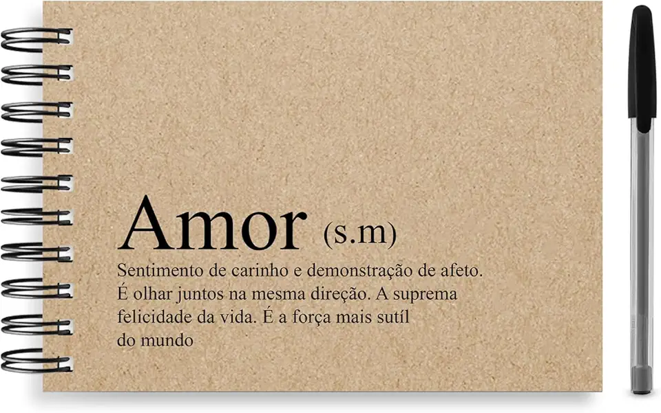 Kit Álbum Scrapbook A5, 21x15cm, com Caneta Gel Preta e Adesivos, Capa Personalizada (Significado do Amor)