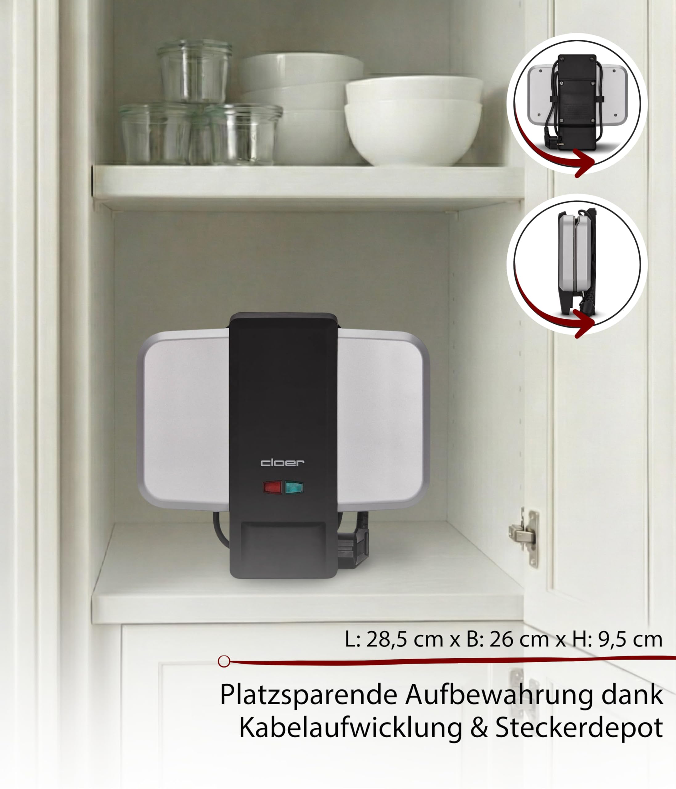 Cloer 6259 Sandwichmaker, 900 W für 2 diagonal geteilte Toasts, American Toasts, XXL Füllungen, Silber