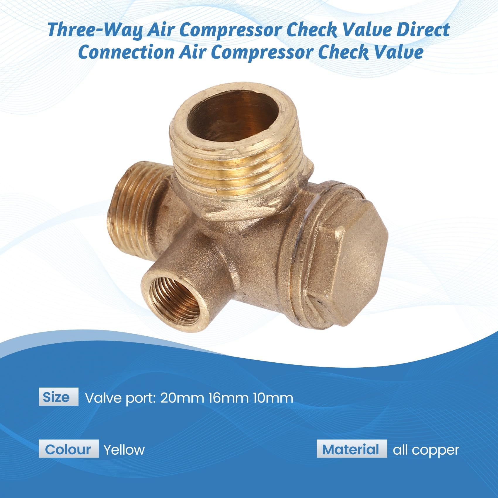 1 Clapet Anti-Retour de Compresseur D'Air à Trois Voies Clapet Anti-Retour de Compresseur D'Air à Connexion Directe, Orifice de Vanne: 20Mm 16Mm 10Mm