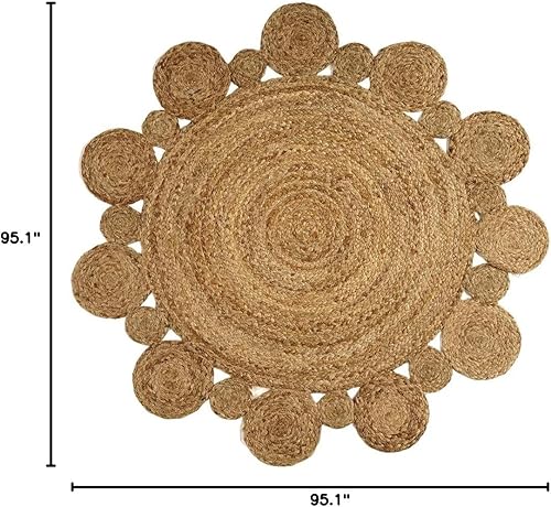 Vista 102 de GRUHUM Alfombra tejida a mano de yute redonda de 4 pies, de fibra natural, alfombra bohemia rústica, vintage, trenzada, reversible, ecológica