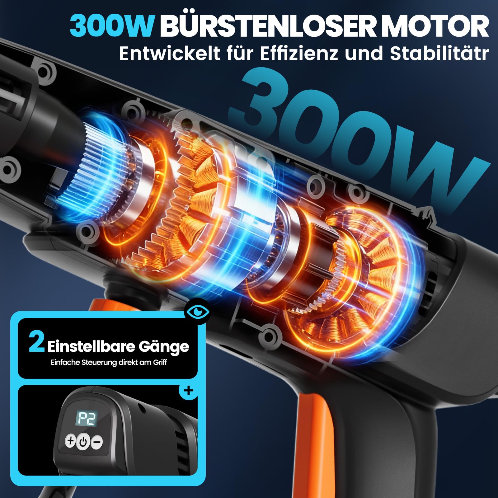 Akku Hochdruckreiniger 21V(160Bar) Kompatibel mit Makita Akku,Bürstenloser Motor 294 L/H Druckreiniger mit 2x4Ah Akku, 6-in-1 & 180° Drehbare Düse,5M Schlauch für Autos/Gärten/Terassen