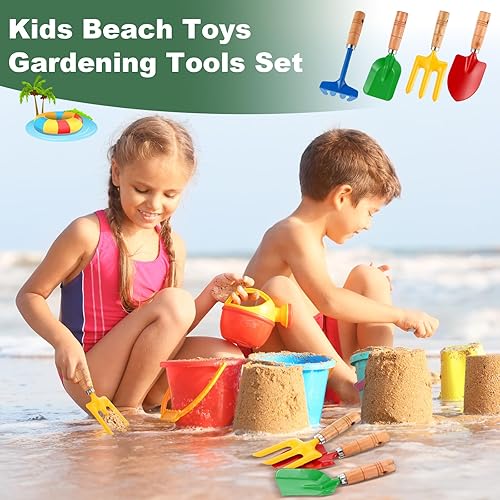 Miniatura 6 de 16 herramientas de jardinería de metal para jardín, playa, caja de arena para excavación, incluyendo pala, rastrillo, tenedor y pala, herramientas