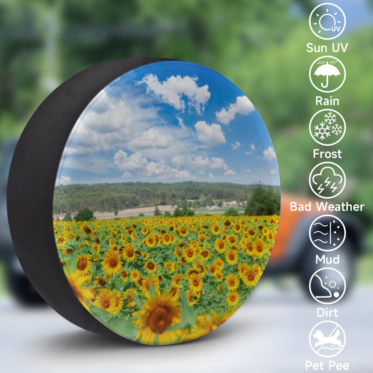 Blue Sky Sunflower Field Tire Covers Portable Spare Tire Cover Soft Durable Waterproof Dustproof Set of 4 Bags 16 Inches for Car Truck SUV Trailer Camper