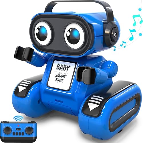 beefunni Juguetes robot para niños de 4 a 10 años, con ojos LED, demostración automática, recargable, grabación, música, regalo perfecto de