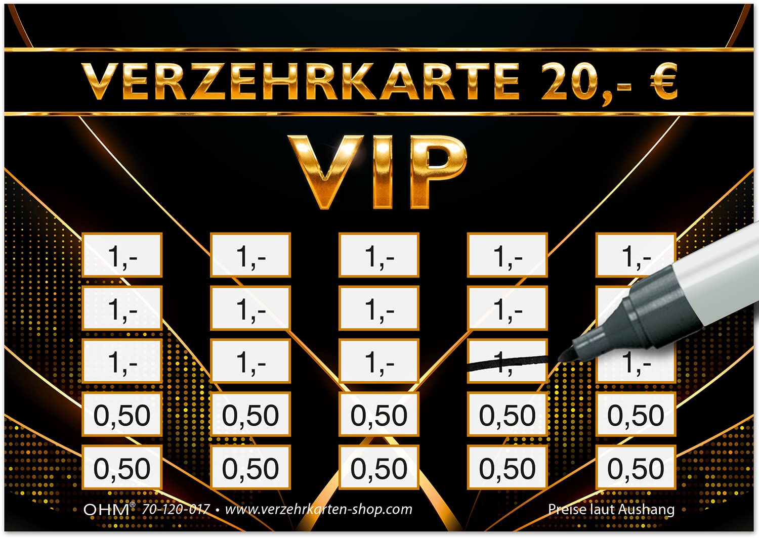 250 Verzehrkarten VIP DIN A7, Gesamtwert 20 Euro, praktische Alternative zu Wertmarken, für Vereine, Gastronomie etc., einfaches bargeldloses Bezahlen
