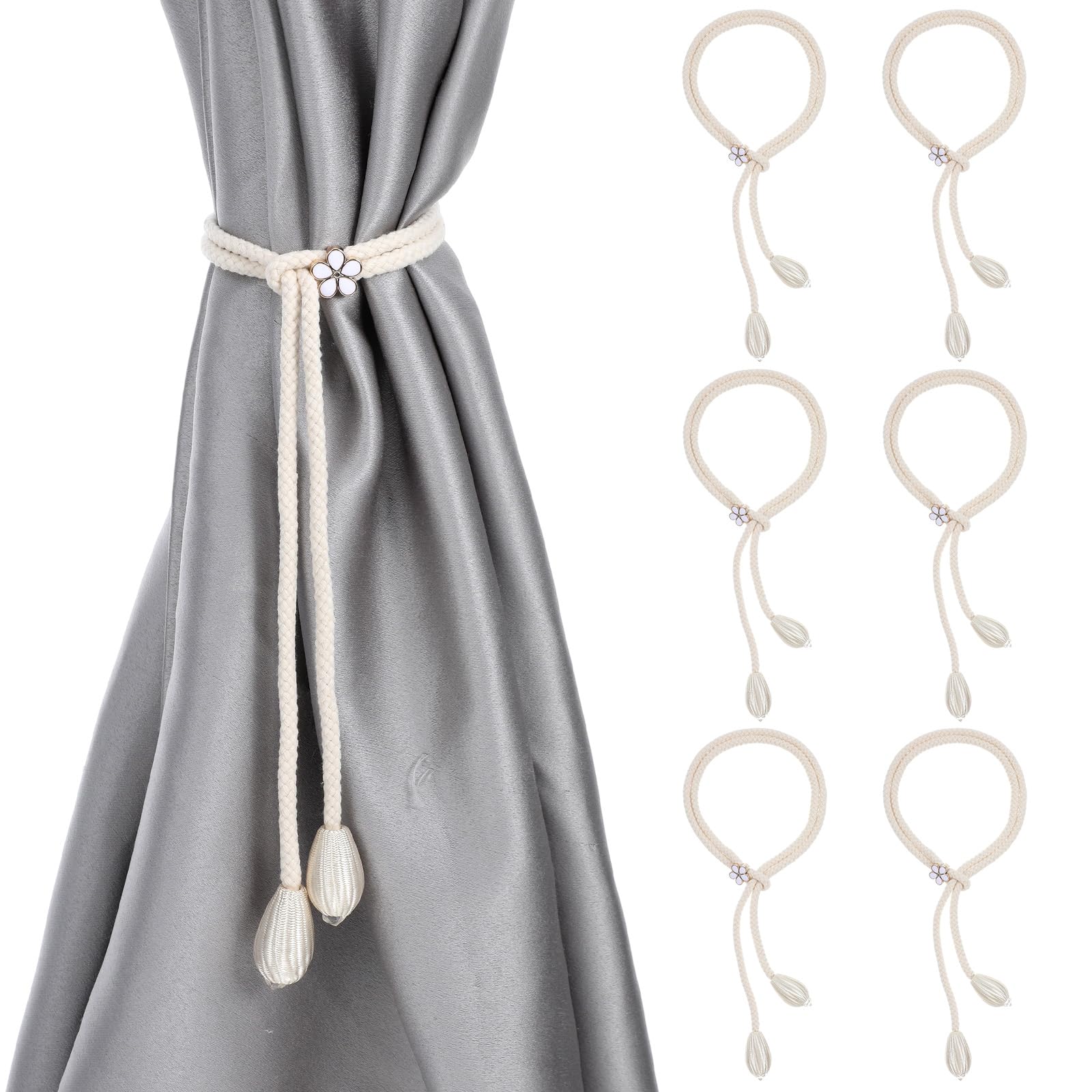 DOPENSPI 6 Pcs Adjustable Curtain Tiebacks, Hand-Knitted Curtain Tie