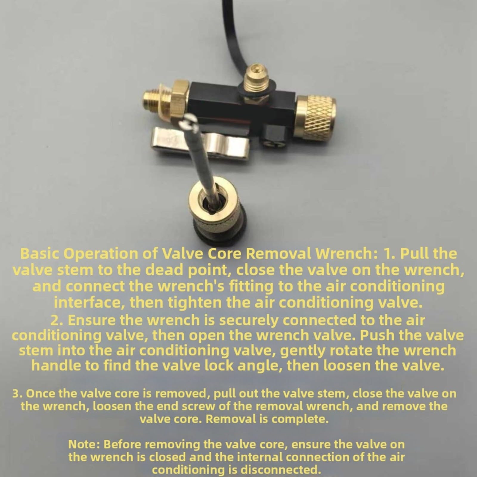 Herramienta de extracción de núcleo de válvula HVAC de 1/4 pulgadas, válvula doble con vidrio de visión, aleación de cobre magnética para sistemas R22/, kit de desmontaje eficiente con 10