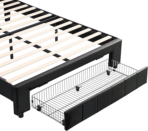 Miniatura 127 de Cama de plataforma flotante tamaño Queen con sensor de luz y cabecero, marco de cama moderno tapizado de terciopelo suave, no necesita somier