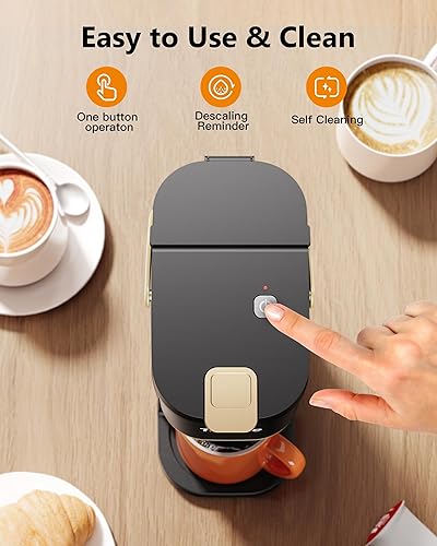 Miniatura 6 de Cafetera de una sola taza, para tazas K y molidos, mini cafetera con mango portátil, tamaño de preparación de 6 a 12 onzas, para viajes, camping,