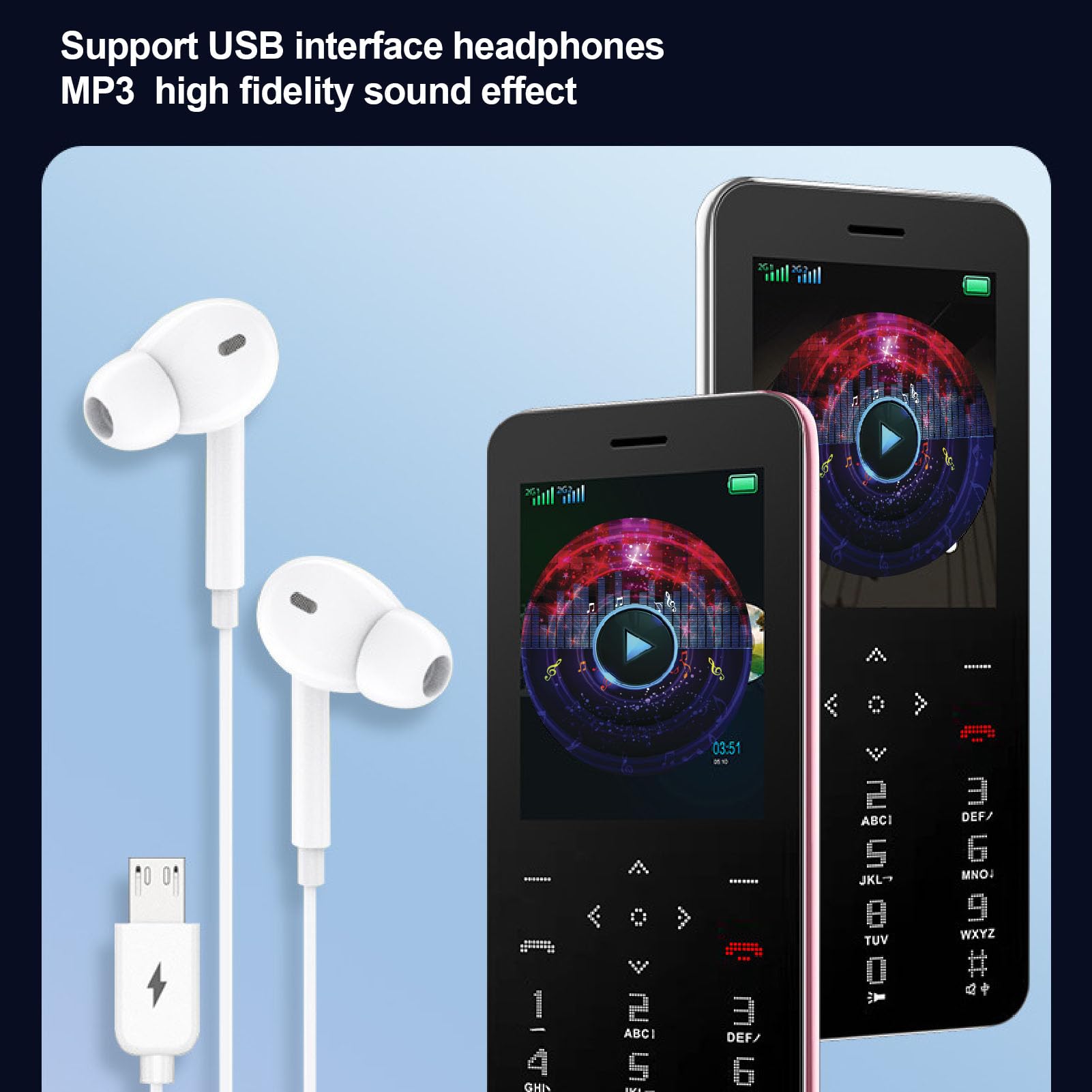PUSOKEI Teléfono Celular 2G, Teléfono para Personas Mayores Desbloqueado, Pantalla de 1,77 Pulgadas, Doble SIM, Modo de Espera Dual, 1000 MAh, Teléfonos Móviles Pequeños con Linterna LED