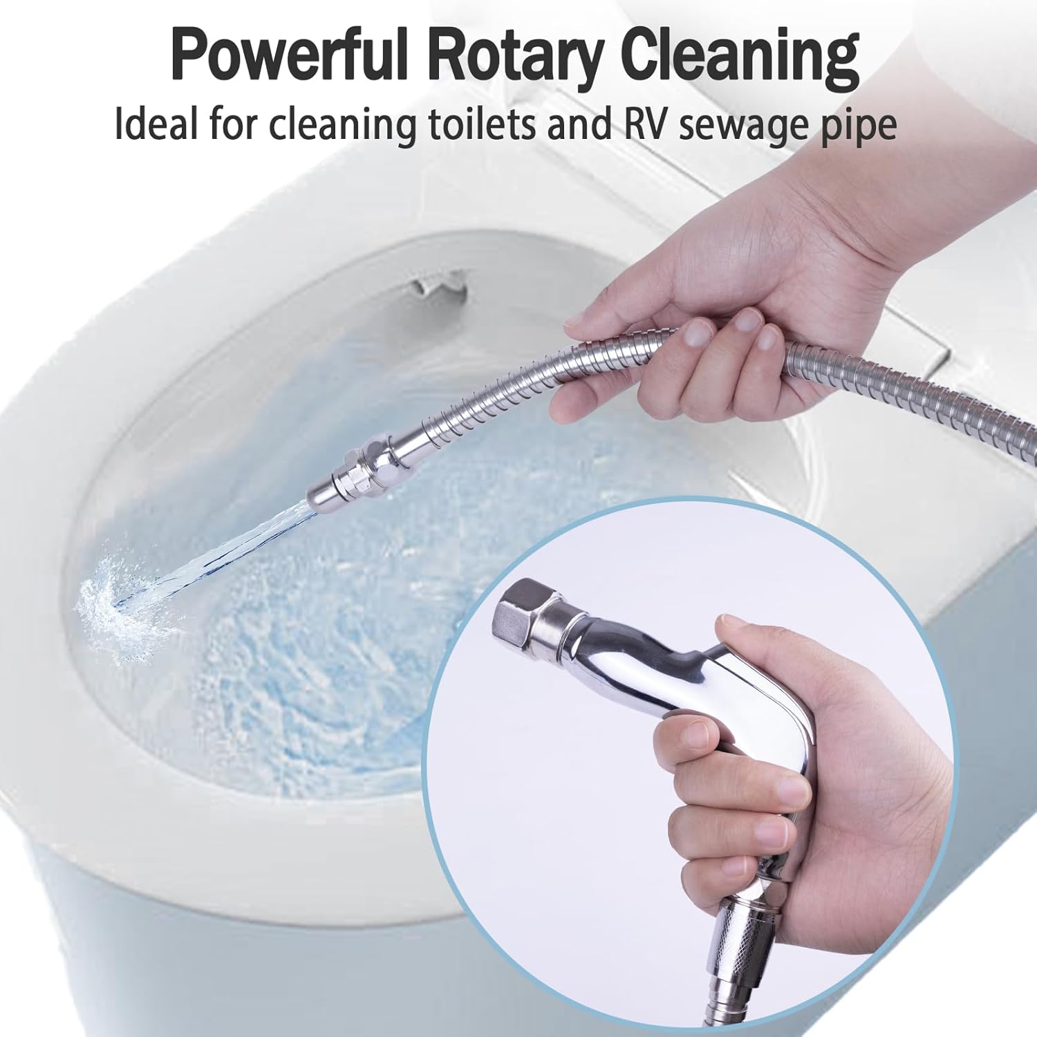 59 Inch Metal Camper/RV Tank Flexible Swivel Stick Rinser, RV Toilet Treatment, Black Sewer Holding Tank Water Flush Cleaner, Long and Powerful Black Tank Rotary Cleaning Action