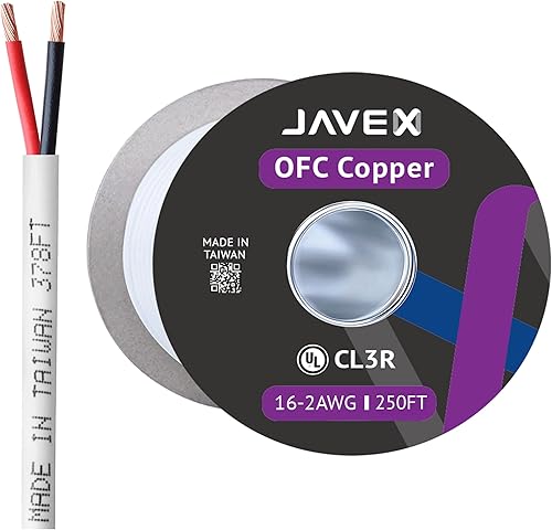Miniatura 16 de JAVEX Cable de altavoz de audio de calibre 12 AWG (100 pies), [cobre libre de oxígeno OFC] Cable plano delgado para audio estéreo de automóvil,