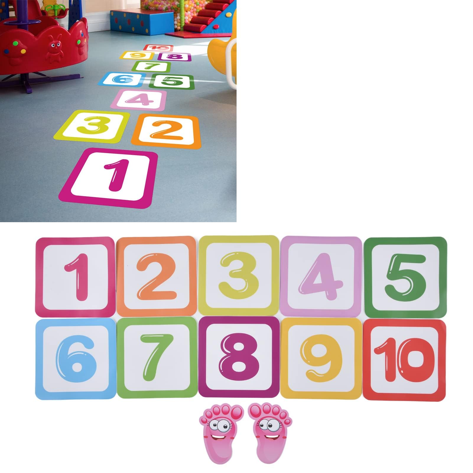 10 Numeri Adesivi per Pavimenti Gioco Della Campana, Adesivi Murali per Giochi di Campana Fai-da-Te Decalcomanie per Decorazioni per Carta da Parati Colorate per la Cameretta dei Bambini in Aula
