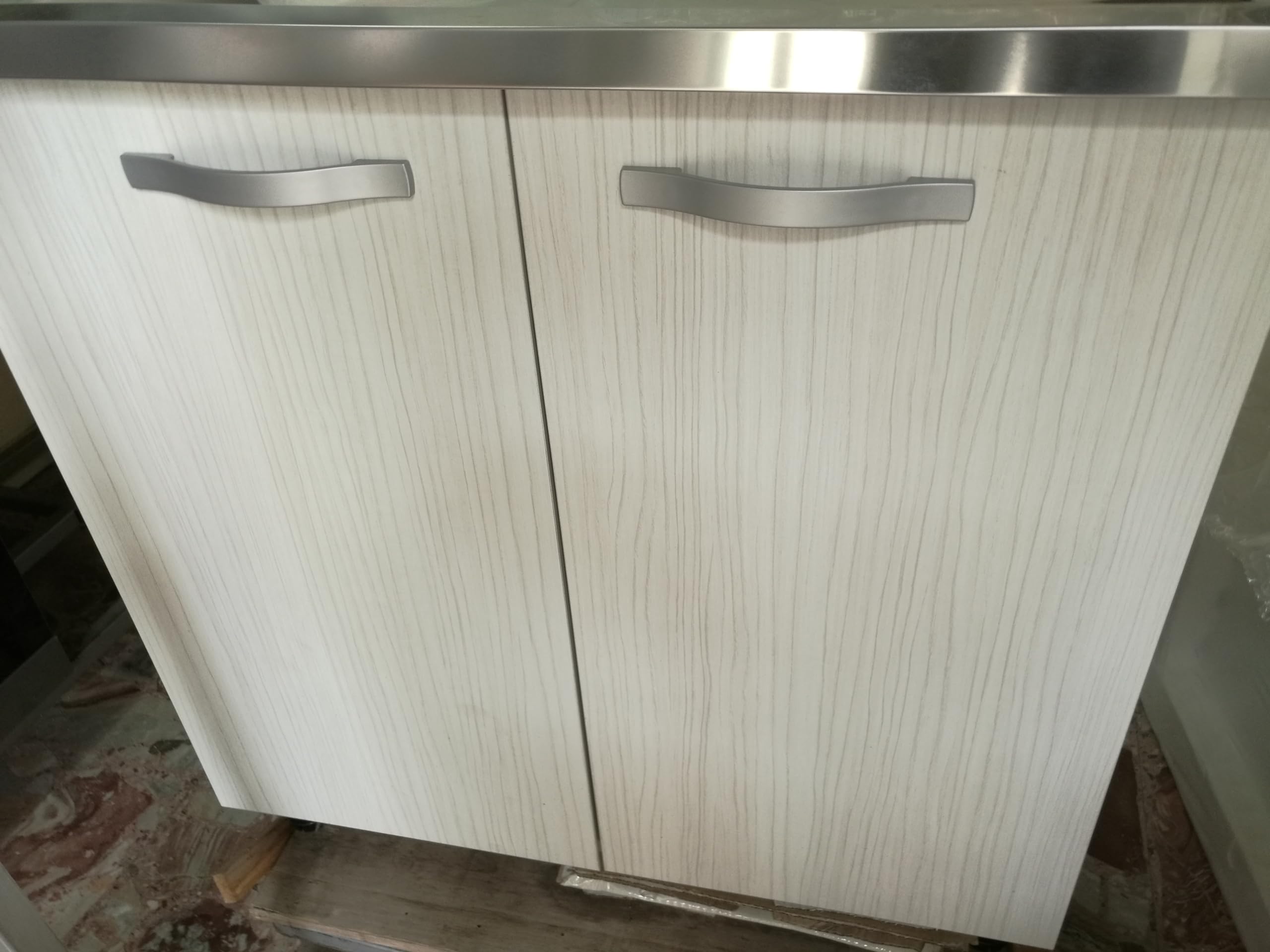 mobile cucina sottolavello con lavello vari colori cm 80x50 1 vasca sx inox (cassa bianca ante bianco oliva)