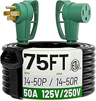 Vista 8 de POWGRN NEMA 14-50P a NEMA 14-50R Cable de extensión de 50 amperios para RV/EV de 6 pies al aire libre con mango de agarre, cable de alimentación