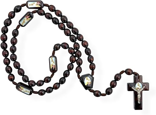 Miniatura 2 de Juego de 3 piezas de libro de oración de rosario de madera con rosario de madera de membrillo Minutos a los Pies de la Virgen del Carmen, Madera, No