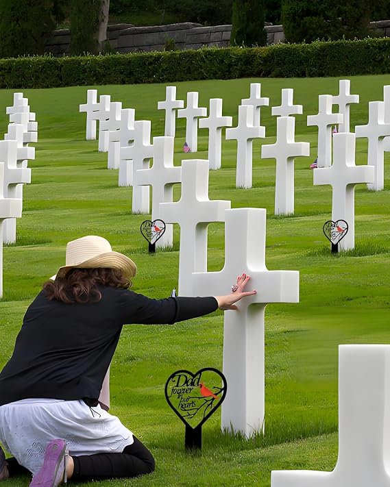 Memorial Plaque for Dad - Heart Shaped Sympathy Grave Decoration with Handmade Floral Design, Fathers Eternal Garden Stake for Cemetery, Yard, and Outdoor Remembrance