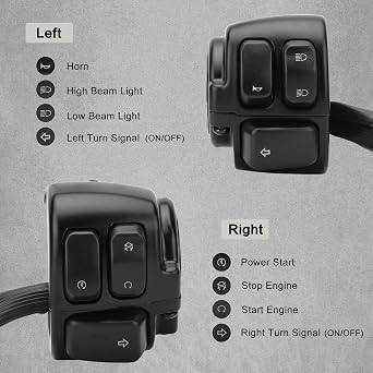 LKV 1 Pair Motorcycle 1inch/25MM Handlebar Switches Control with Wiring Harness Compatible with 1996-2012 Harley Softail Dyna Sportster V-Rod
