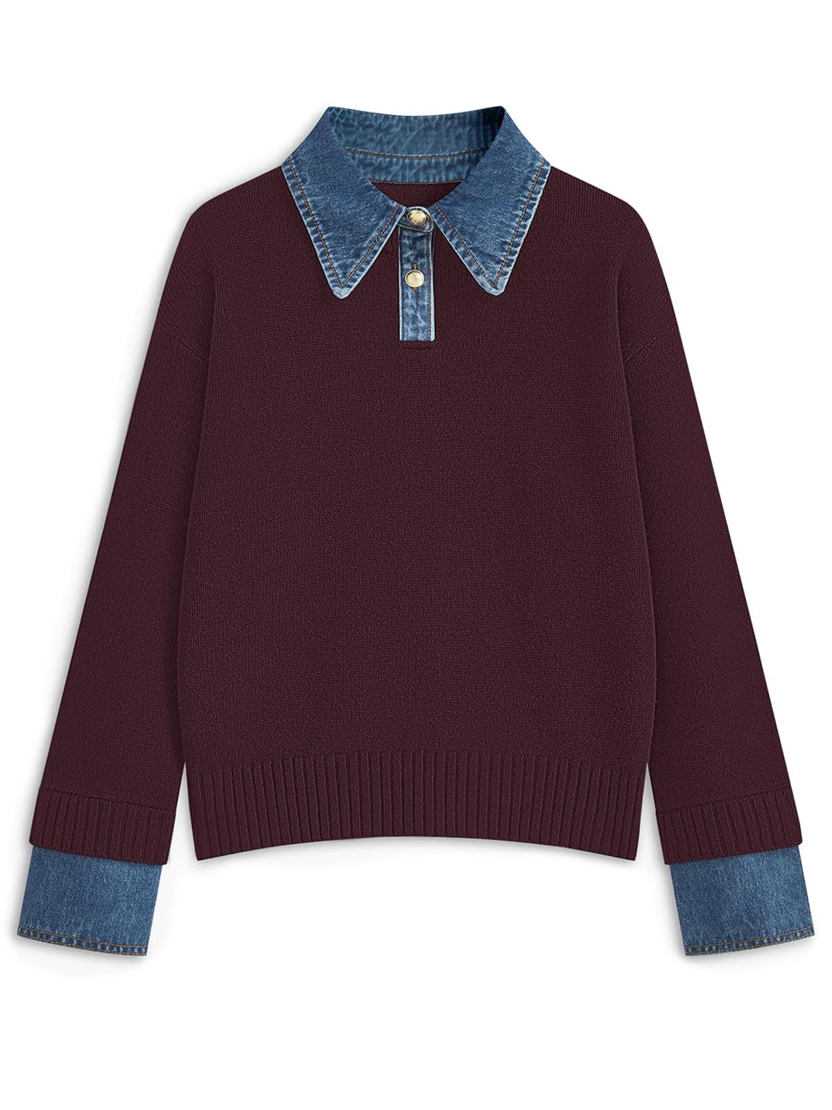Womens Oversized Sweater Cozy Chunky Long Sleeve Mock Turtleneck V Neck Button Down Denim Polo Pullover Tunic Sweaters