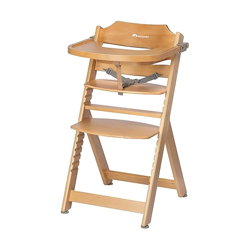 Bebeconfort Timba Seggiolone Evolutivo in Legno naturale, 6 mesi-10 anni, 30 kg, Seggiolone Pappa per bambini, con Vassoio, Seduta e poggiapiedi regolabili, compatibile con sdraietta Timba Baby