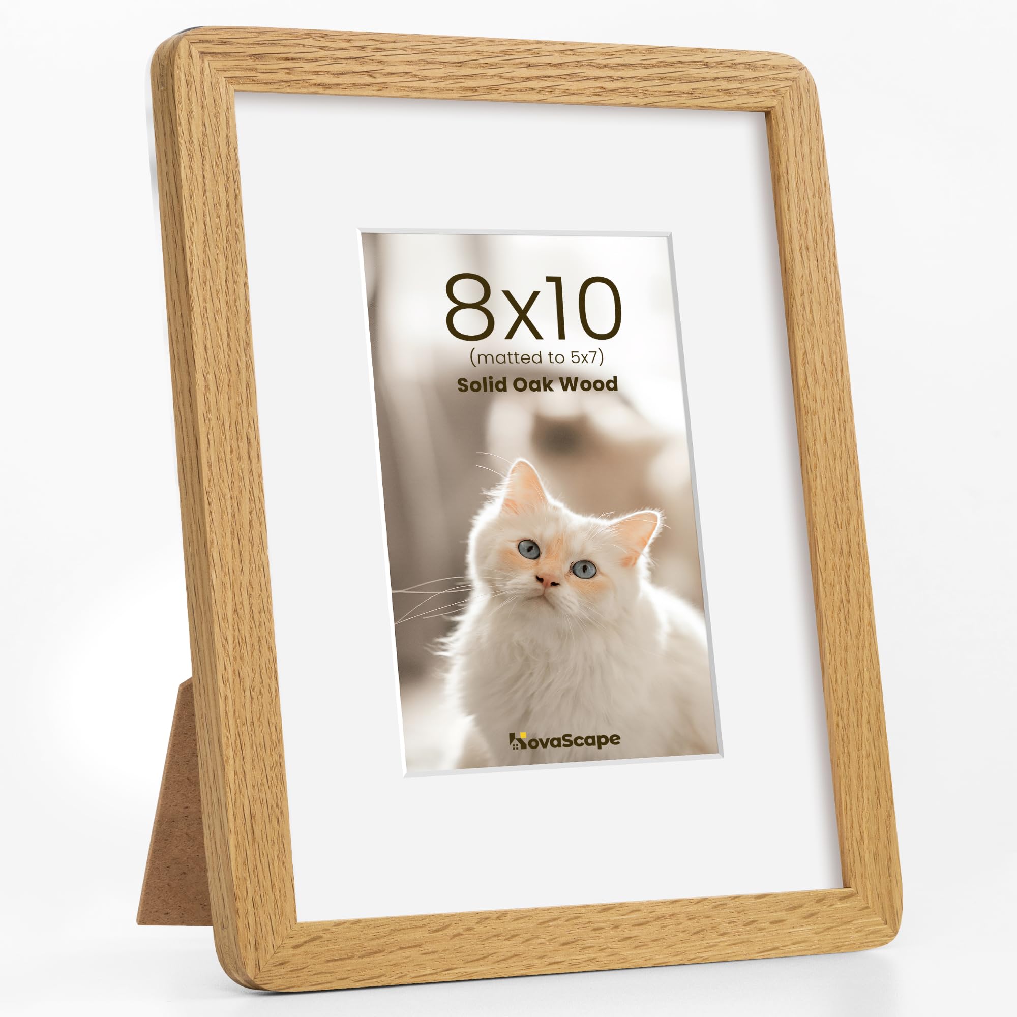 KovaScape 8x10 Picture Frames, Solid Oak Wood with Mortise and Tenon Joinery, Handcrafted Photo Frame with Mat for 5x7, High-Definition Tempered Glass, Wall or Tabletop Display