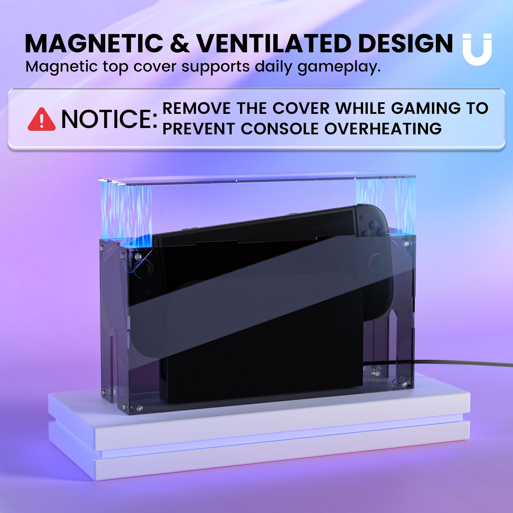 PlayVital Cover Antipolvere in Acrilico per Nintendo Switch 2, Copertura Impermeabile Custodia Espositiva per Nintendo Switch 2 Dock, Coperchio Superiore Ventilato Magnetico, Trasparente Nero