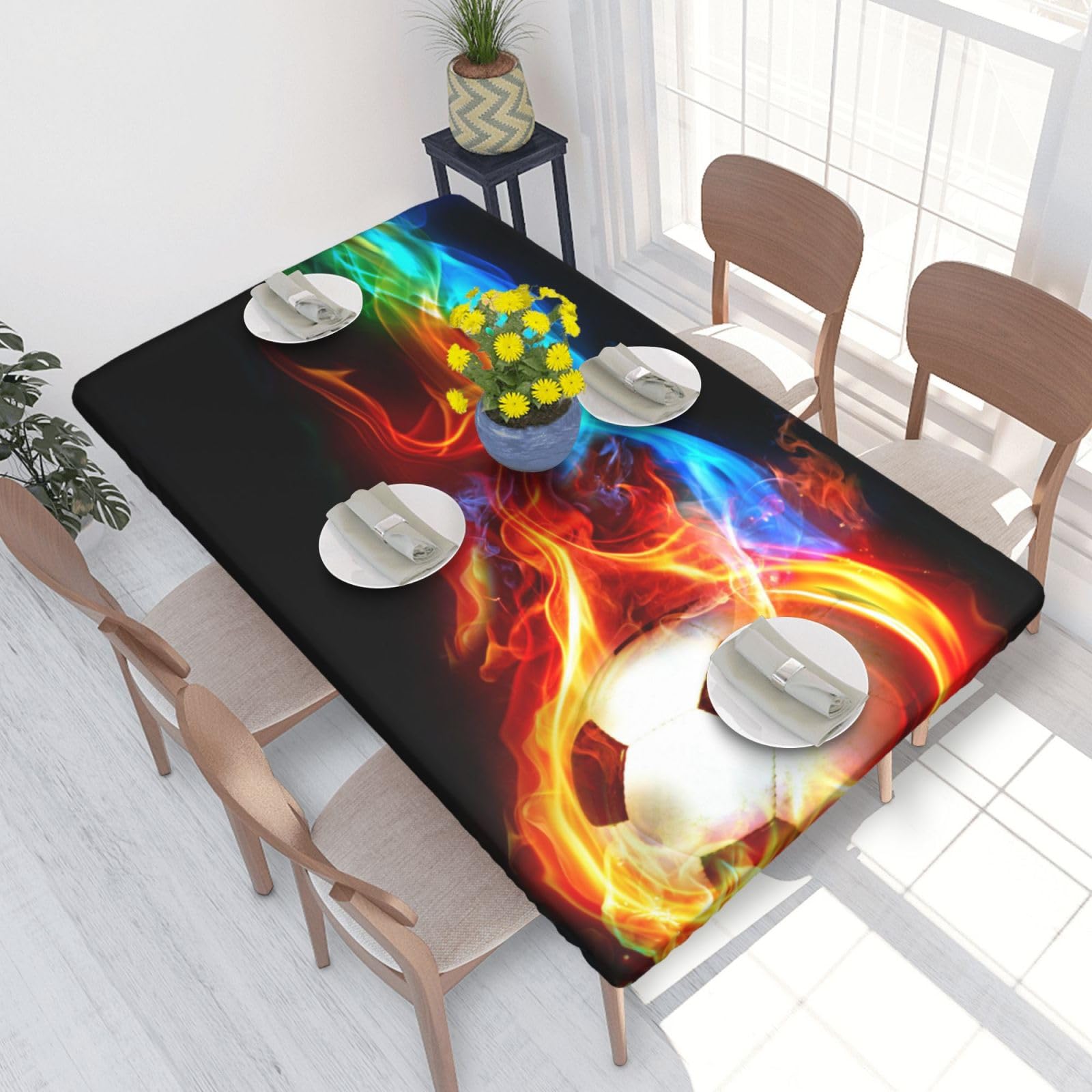 BNVSADC soccer Printed 4FT Tablecloth 122x76 CM Polyester Kitchen Water Resistant Table Cloth Dining Table Decoration Table Covers