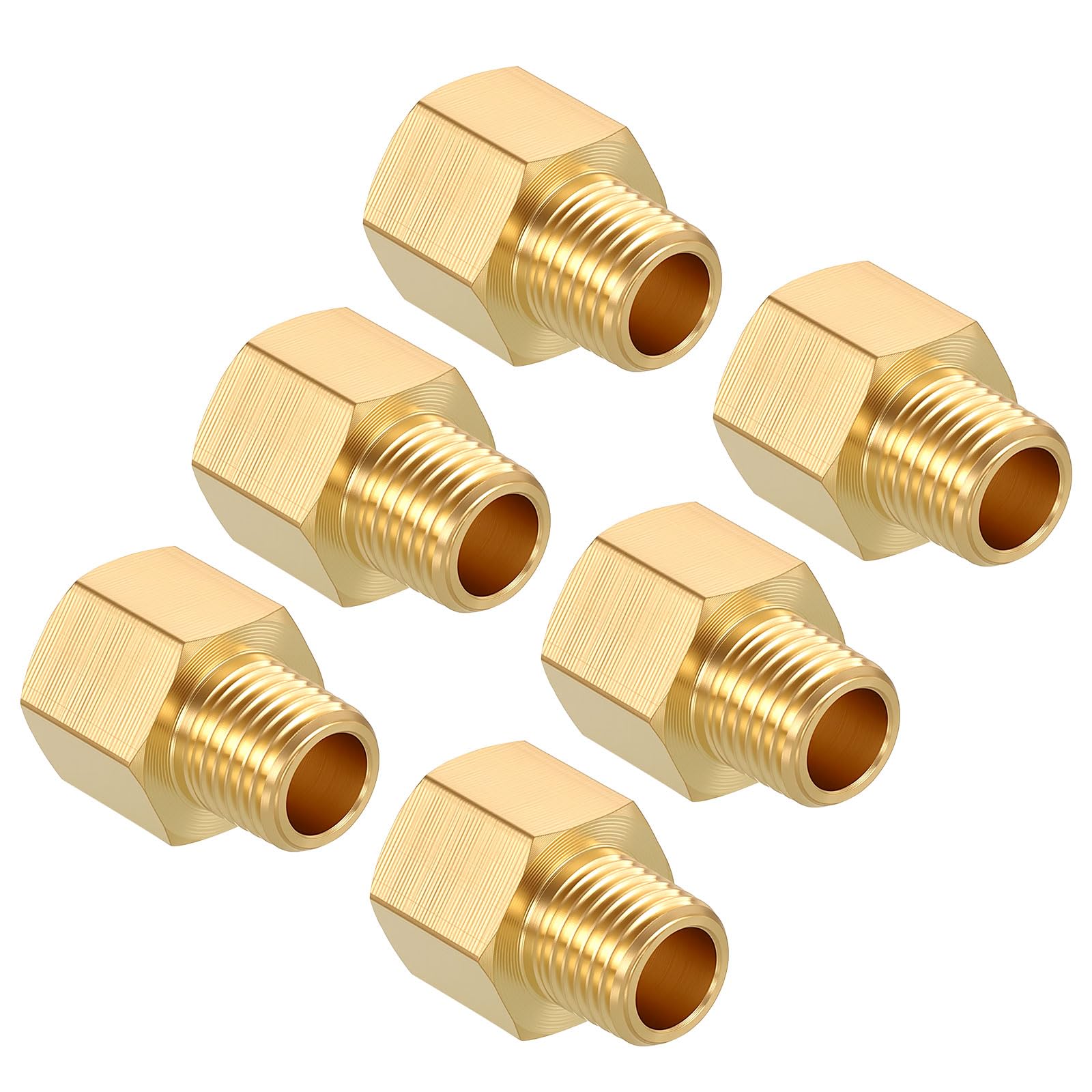 Kozelo Pack of 6, 3/8" NPT FeMale to 1/4" NPT Male Solid Brass Pipe Fittings Thread Adapter, Brass Pipe Extension Connectors for Pipe Leak Repair,