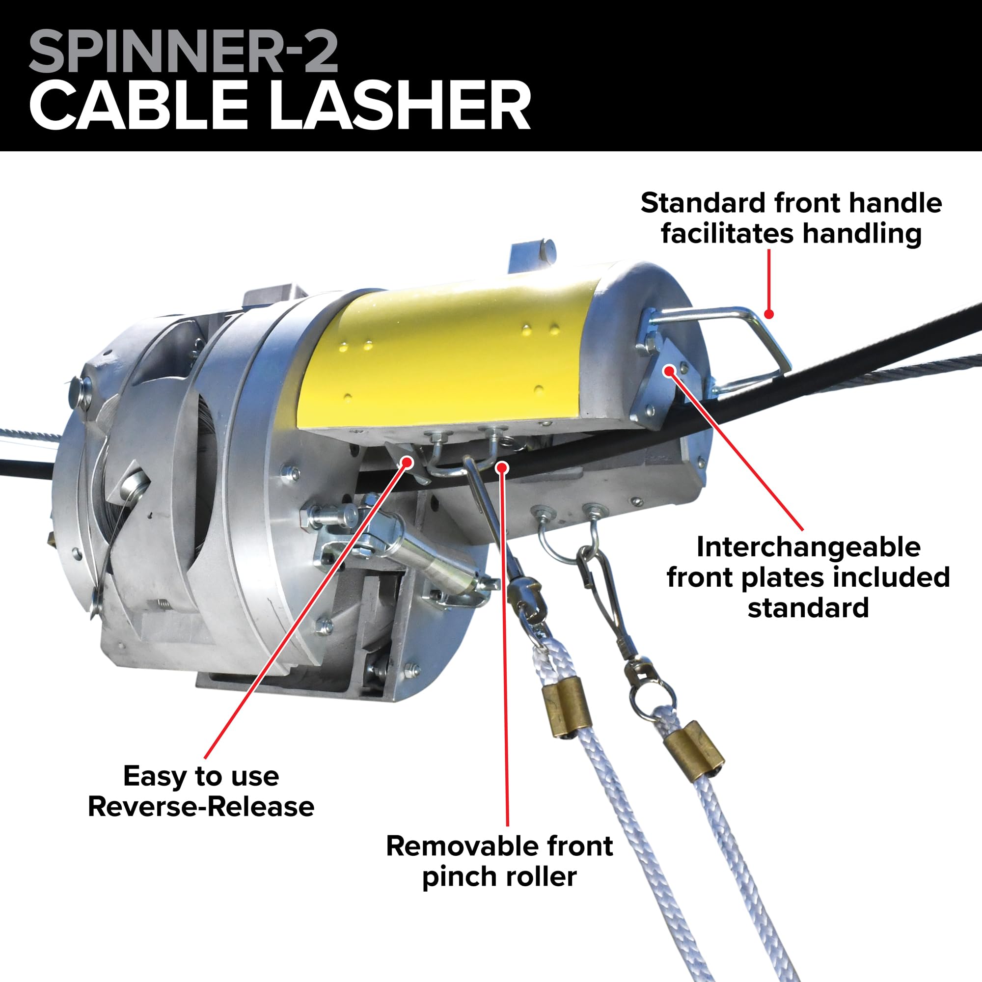 Jameson Spinner-2 Cable Lasher - Aerial Cable Lashing with Stainless Steel Wire, All-Metal Construction, Interchangeable Plates, Reverse Control with Safety Features