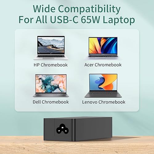 Miniatura 7 de Cargador USB C para laptop, cargador universal para Chromebook de 45 W, 65 W, carga rápida para Lenovo HP, Dell, Samsung, Asus Acer, LG, Google,