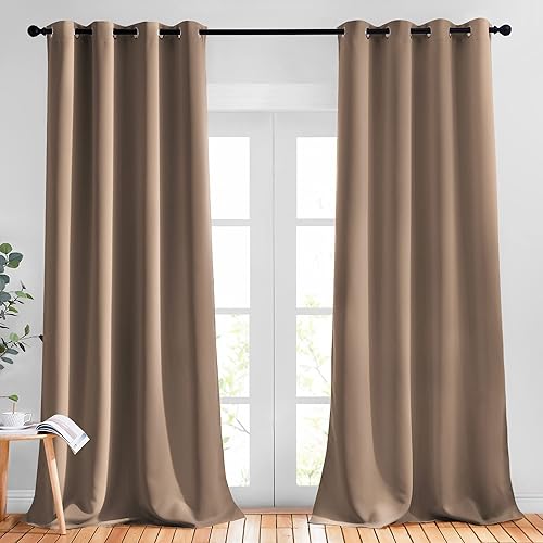 NICETOWN - Cortinas para reducción de luz, con ojales, de triple tejido, suaves, paneles para sala de estar (color capuchino, 52 x 108pulgadas,