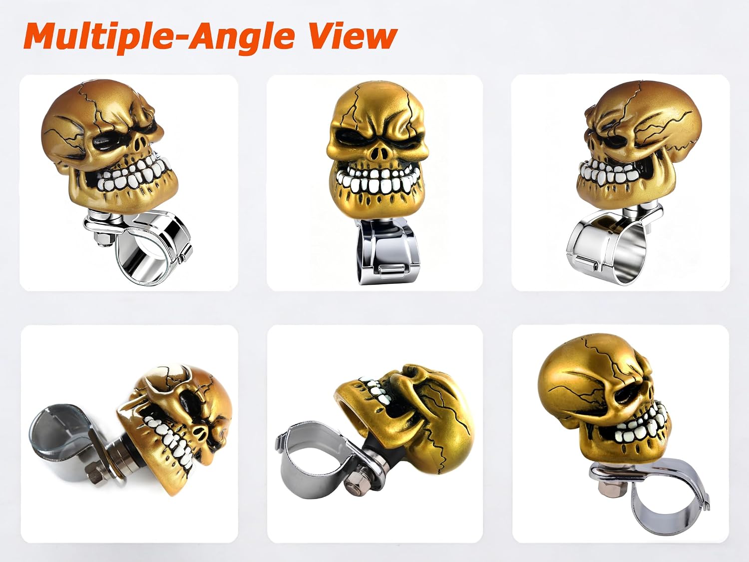 Steering Wheel Turning Booster Skull Car Suicide Spinner Driving Assist Grip Handle Brody Knob Fit Most Agricultural Tractors Forklifts Lawn Mowers Boats, Gold