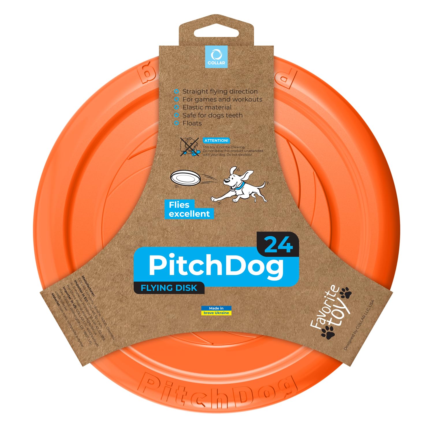 PillowPrim Disco para perros, Frisbee, juguete interactivo al aire libre, suave, goma natural, flotante, entrenamiento para perros, juguete de entrenamiento para perros, color naranja, 24 cm