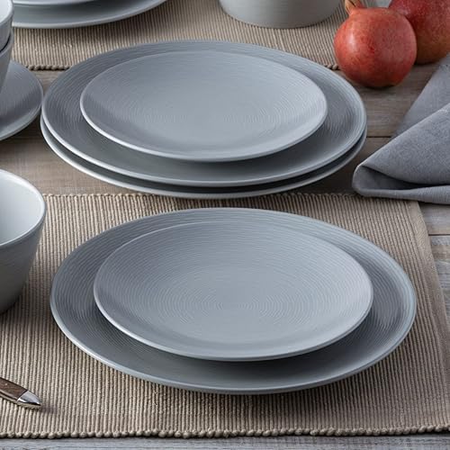 Miniatura 7 de Noritake Colorscapes - Juego de vajilla Coupé de 12 piezas con diseño de remolino gris sobre gris, servicio para 4